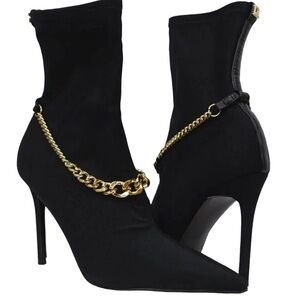 Guees Women Forsta.Satin Pointed Toe Elegant Boots with Gold Chain